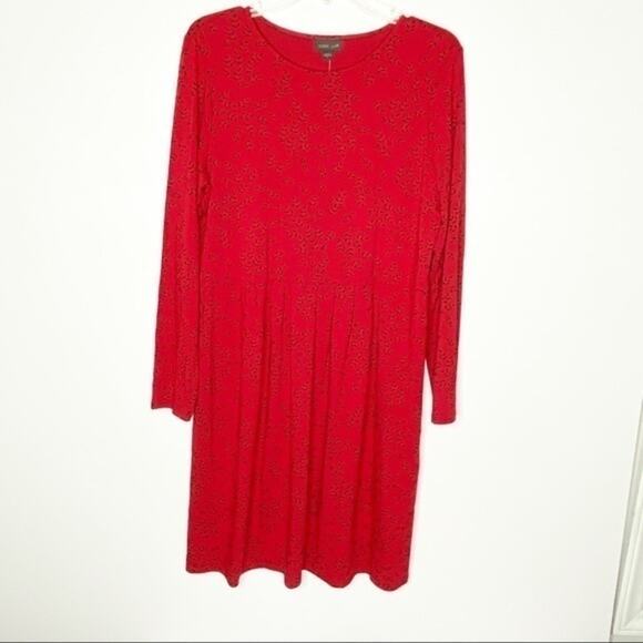 NWT J. Jill Wearever Collection Red Leaf Print Long Sleeve Dress Sz M Holiday - Picture 1 of 6